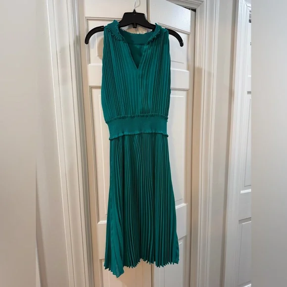 Nanette Lepore Teal Pleated Midi Dress - Picture 6 of 7